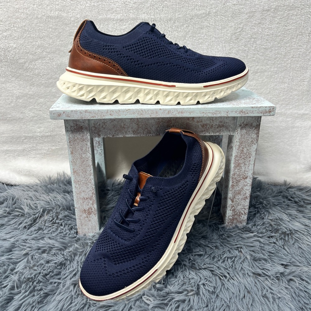 Mens Blue Knit‎ Lace Up Comfort Casual Sneakers Size 46
